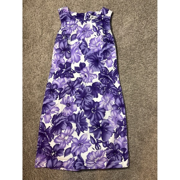 J.W. Treci Dresses & Skirts - JW Treci Womens 4P Purple White Floral Sleeveless Sheath Dress Petite USA Made